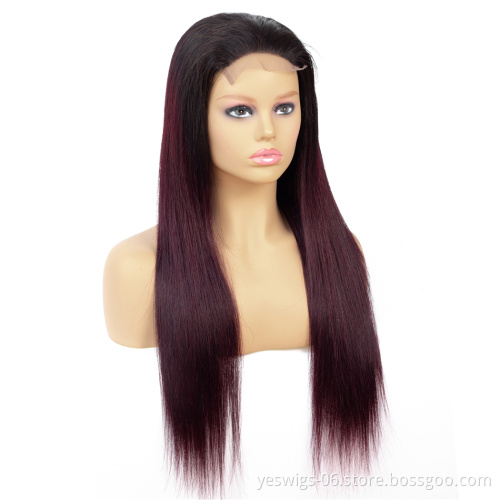 Wholesale Ombre Hair Straight Lace Front Wigs 1b/99j Burgundy and 1b/27 1b/30 Color Blonde Human Hair Lace Front Closure Wig